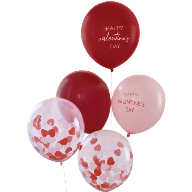 5 Globos Happy Valentine s Day Rojo y Rosa 