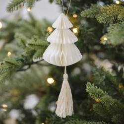 4 rboles de Navidad blancos con borlas para colgar - Nido de abeja. n2