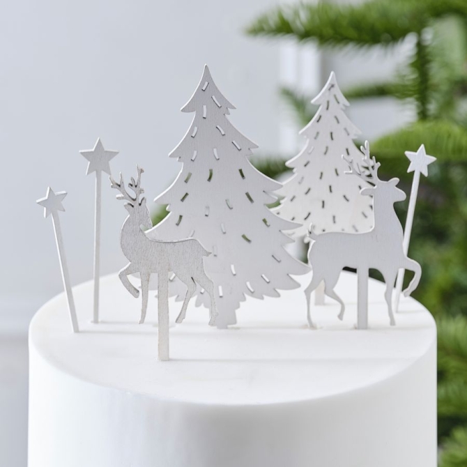 7 Cake Toppers Navideos Escena del Bosque - Madera 