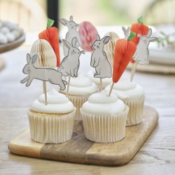 12 Cake Toppers Conejo,  Zanahoria y Huevo de Pascua. n1