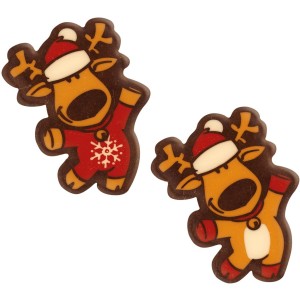 2 Alces como Pap Noel (4 cm) - Chocolate Blanco