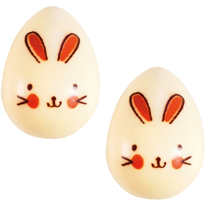 2 Huevos de Pascua Conejo 3D (3, 5 cm) - Chocolate Blanco 