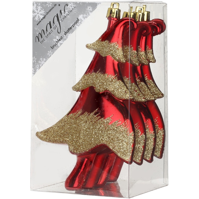 4 Decoraciones para colgar para rbol de Navidad rojo / dorado (14 cm) - Plstico 