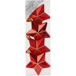 4 Decoraciones para colgar de estrella 3D rojo/dorado (7,5 cm) - Plstico