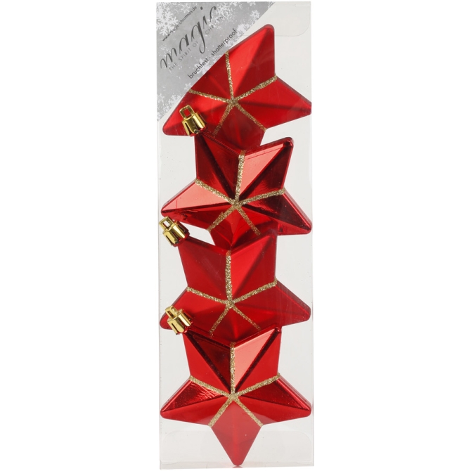 4 Decoraciones para colgar de estrella 3D rojo / dorado (7, 5 cm) - Plstico 