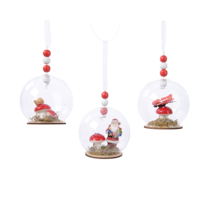 3 Bolas Navidad de Championes Burbujas (8 cm) - Cristal / Madera 