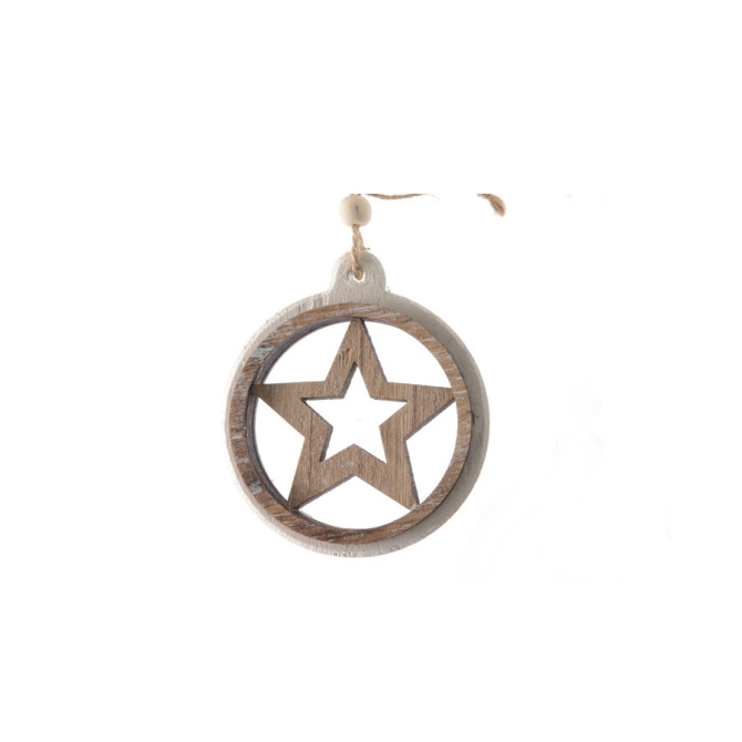 2 Decoraciones para colgar Medallones Estrellas Blanco / Crudo (8 cm) - Madera 