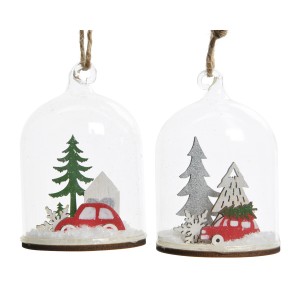 1 Pequea Decoracin para colgar Campana de Nieve Coche (6 cm) - Cristal/Madera