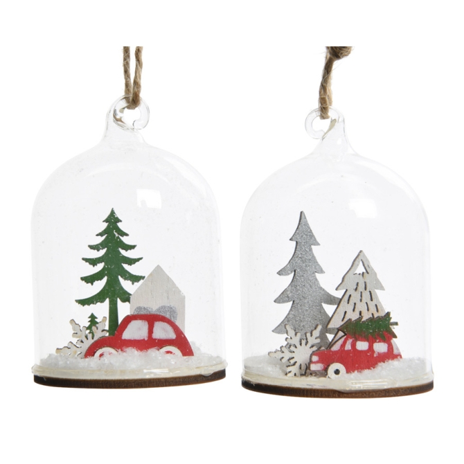 1 Pequea Decoracin para colgar Campana de Nieve Coche (6 cm) - Cristal / Madera 