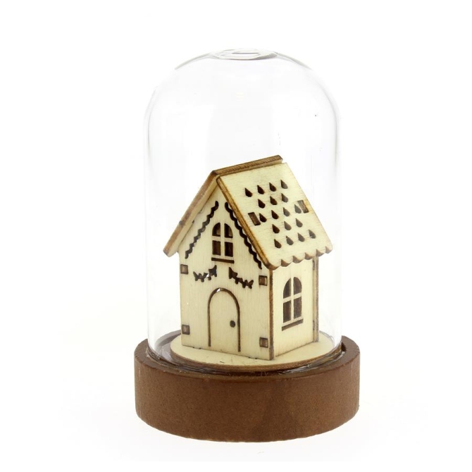 Pequea casa de campana de luz baja (9 cm) - Cristal / Madera 