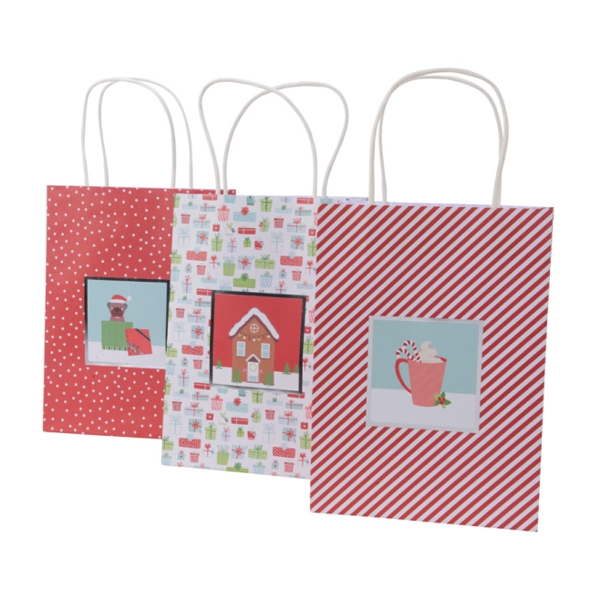 3 bolsas de regalo Navidad rojas / blancas (25 cm) 