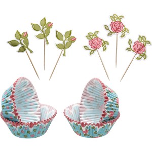 Kit de 24 envoltorios para Cupcakes y Decoraciones Garden Romance