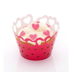 12 envoltorios para cupcakes de corazn fucsia. n2