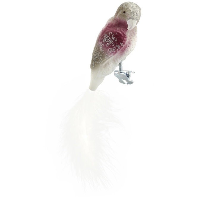 Clip Bird Parrot Blanco / Rosa / Plata (10 cm) - Cristal 