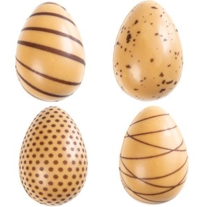 4 huevos pequeos con motivos 3D (3,8 cm) - Chocolate y caramelo