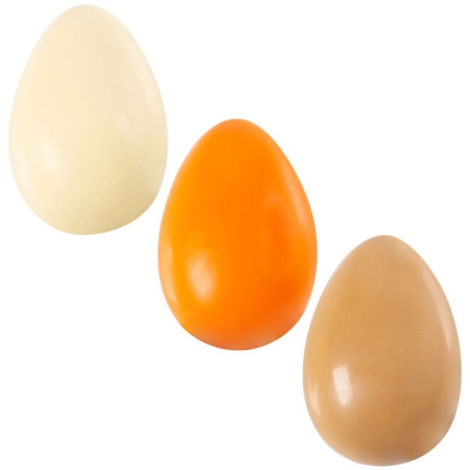 3 Huevos 3D Pequeos Blanca,  Naranja y Camello (3, 8 cm) - Chocolate Blanco 