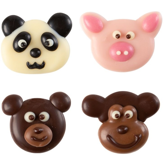 4 Cabezas de Animales (2, 5 cm) - Chocolate 