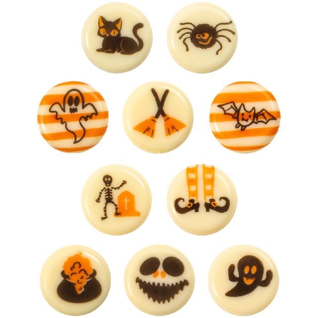 10 Mini Disques Halloween  2 cm - Chocolat Blanc 