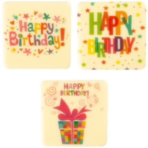 3 Cuadrados Happy Birthday (4,8 cm) - Chocolate Blanco