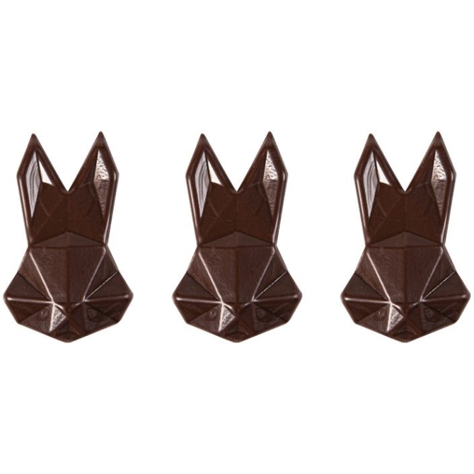 3 Cabezas de Conejo de Origami (4, 5 cm) - Chocolate Negro 