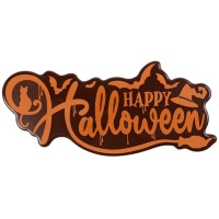 Placa grande Happy Halloween 15 cm - Chocolate negro