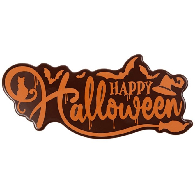 Placa grande Happy Halloween 15 cm - Chocolate negro 