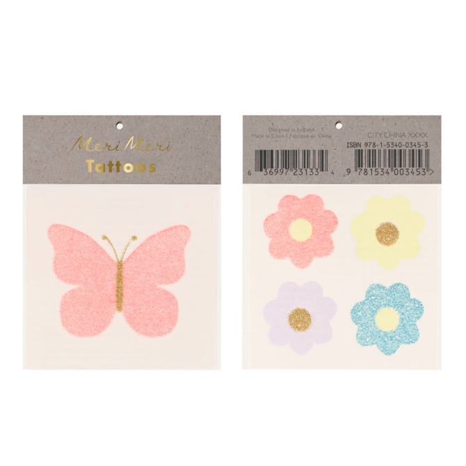 Tatuajes - Mariposas / Flores Glitter 