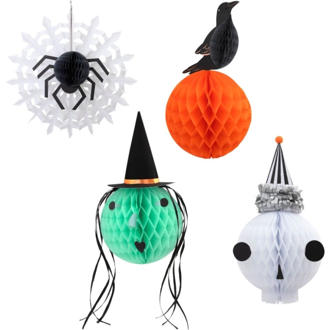 4 Decoraciones Colgantes Panal - Halloween Vintage 