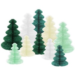 Set de 10 decoraciones de mesa de abeto para desplegar - Verde / Blanco. n1