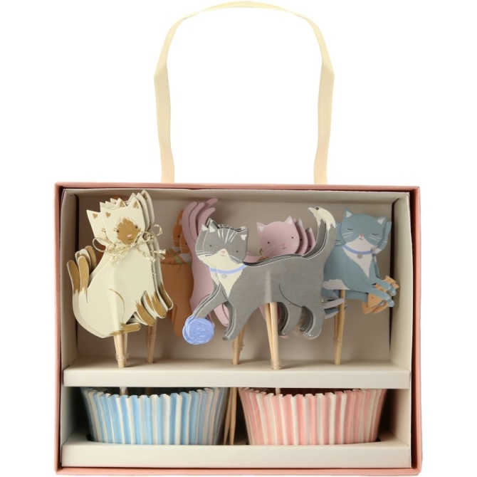 Kit de 24 Cajas y Decoracin Gato Pastel 