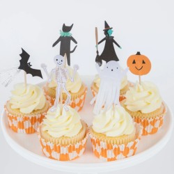 Kit de 24 Decoraciones y Estuches para Cupcakes Happy Halloween. n1
