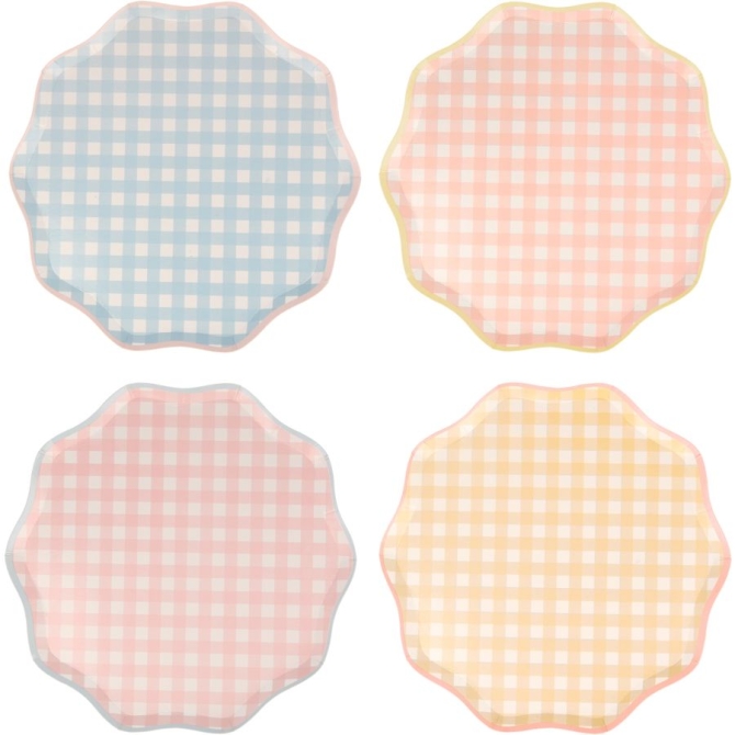 12 Platos Vichy Pastel 