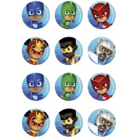 12 pegatinas de galletas PJ Masks (5,8 cm) - Azcar