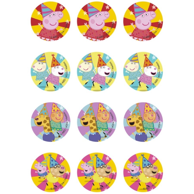 12 pegatinas de galletas Peppa Pig (5, 8 cm) - Azcar 