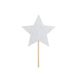 6 palillos de estrellas plateadas con purpurina (11 cm). n1