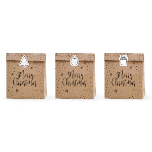 3 bolsas de regalo Navidad Kraft + pegatinas