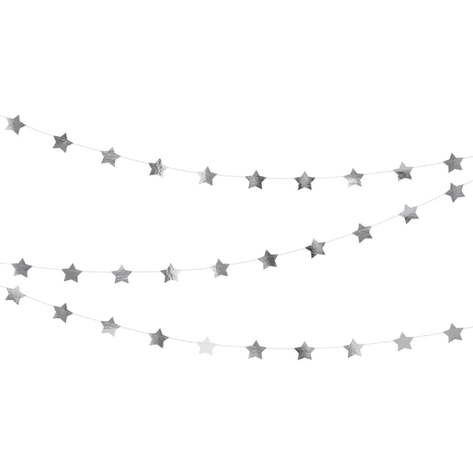 Guirnalda de estrellas plateadas - 3, 6 m 