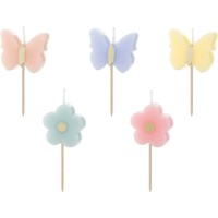 5 velas de flores/mariposas