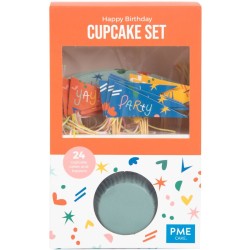 Kit de 24 platos y decoraciones para cupcakes - Feliz Cumpleaos. n3