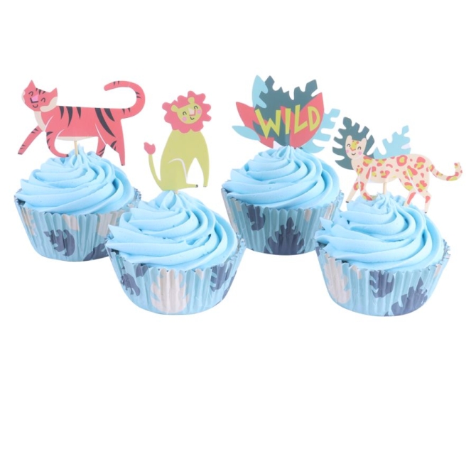 Kit de 24 moldes y decoraciones para cupcakes - Animales Safari 