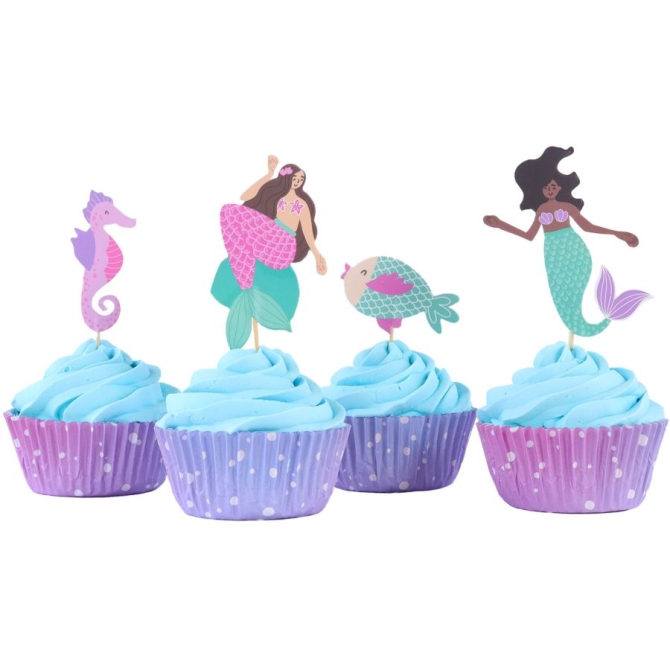 Set de 24 moldes y decoraciones para cupcakes - Sirena 