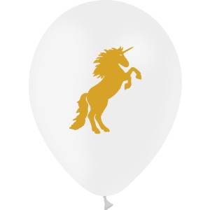 10 Globos Unicornio Oro Blanco 30 cm