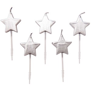 5 Mini Velas Estrella Plateada