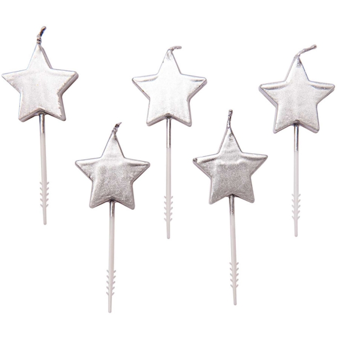 5 Mini Velas Estrella Plateada 