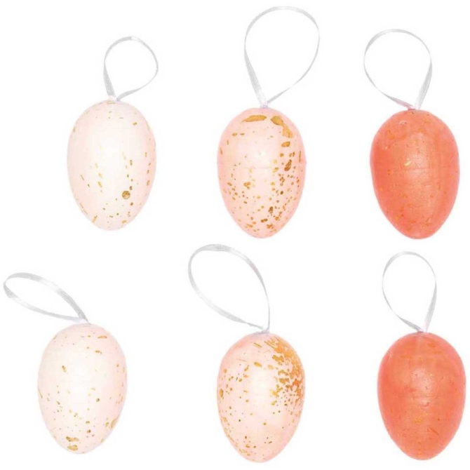 6 Huevos de Pascua colgantes (6 cm) - Dorado / Rosa 