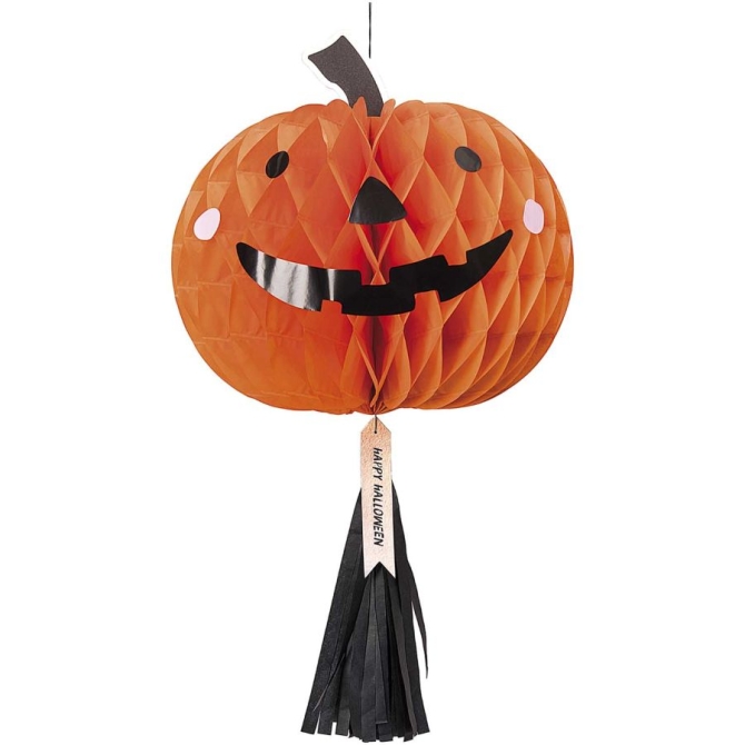 Colgante de panal de calabaza con pompn - 60 cm 