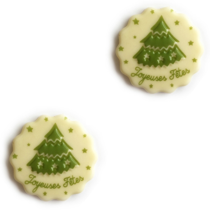 2 Mini Discos Verdes Happy Holidays Relief Tree - Chocolate Blanco 