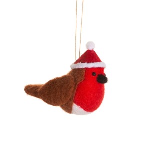 Colgante Robin con Gorro de Navidad (11 cm) - Fieltro