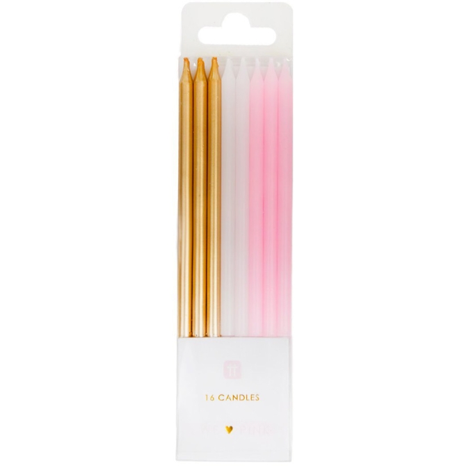 16 Velas Long Love Rosa (14 cm) 