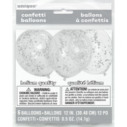 6 Globos Transparentes y Confeti Plateado. n1